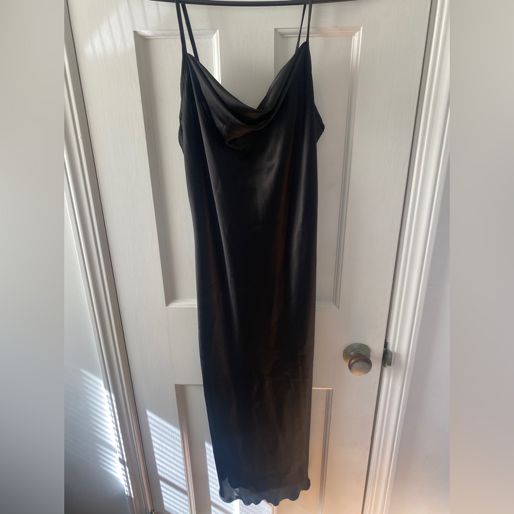 Bebe mid-length black spaghetti strap slip dress